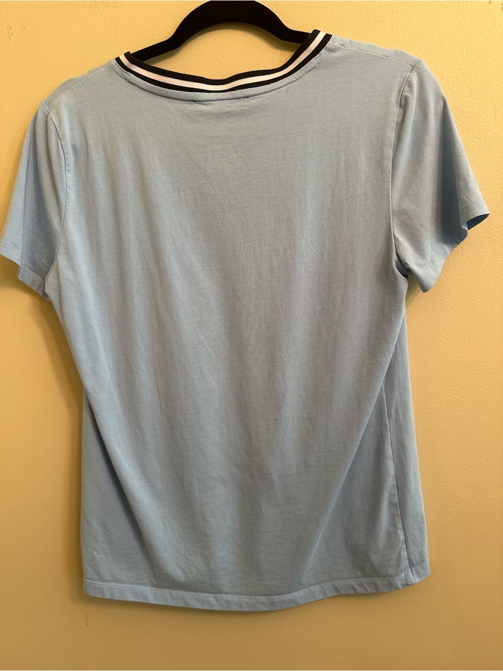 Tommy Hilfiger Blue V Neck T Shirt Striped Trim Preppy Logo Cotton Tee 1124 - Picture 3 of 7